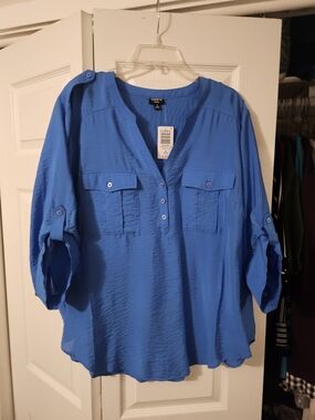 torrid Electric Blue Roll-Tab 3/4 Sleeve Blouse